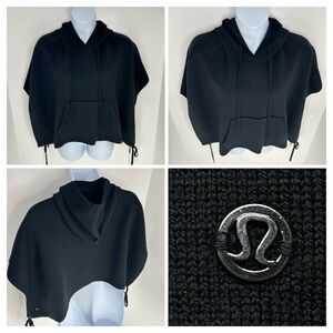 Lululemon Womens All In A Day Hooded Poncho One Size Black 100% Merino Wool Cozy